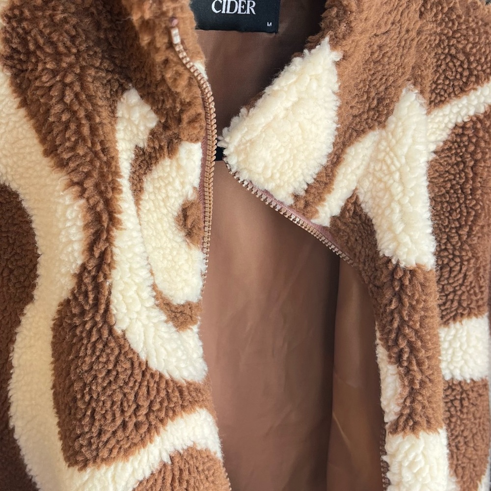 Cider Brown Cream Fleece Sherpa Zip Jacket - Picture 3 of 5